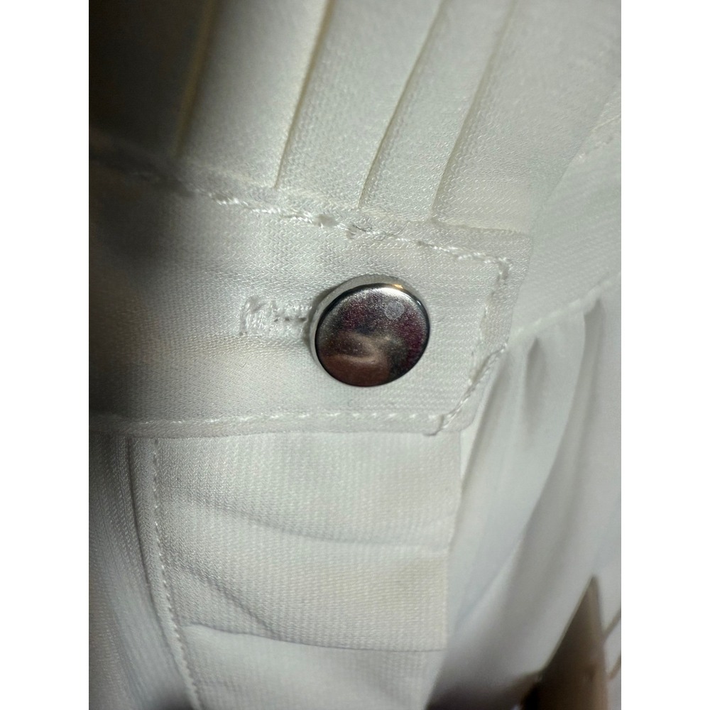 Elie Tahari White Sleeveless Pleated Ruffle Neck Blouse Top M/M Modest Minimal - Picture 6 of 8